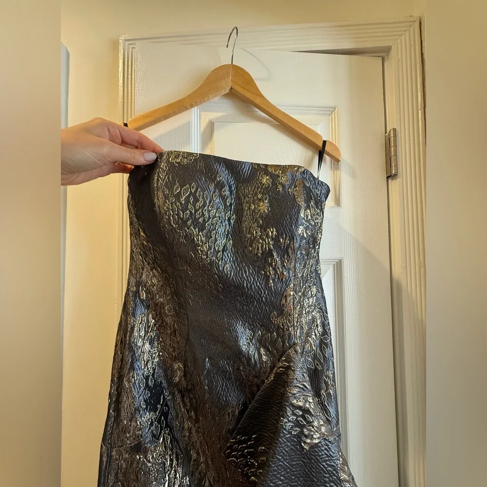 JOVANI Ruffled Accent Mermaid Evening Gown Gray and Gold with custom bolero - Picture 7 of 14